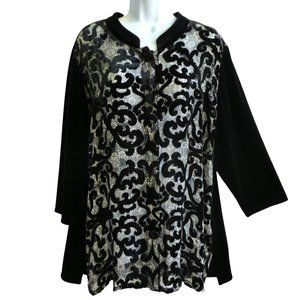 VeLVeT BuRNouT Chico's Travelers Collection Black Tunic Top SiLK Blend Stretch 3